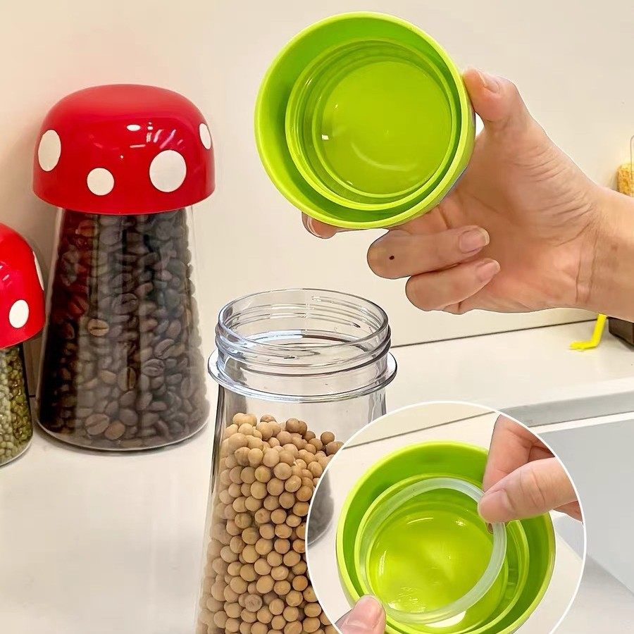 Sealed Jar Candy Jar Grain Storage Jar Kitchen Moisture-Proof Storage Cartoon Mushroom Beans Household Jar