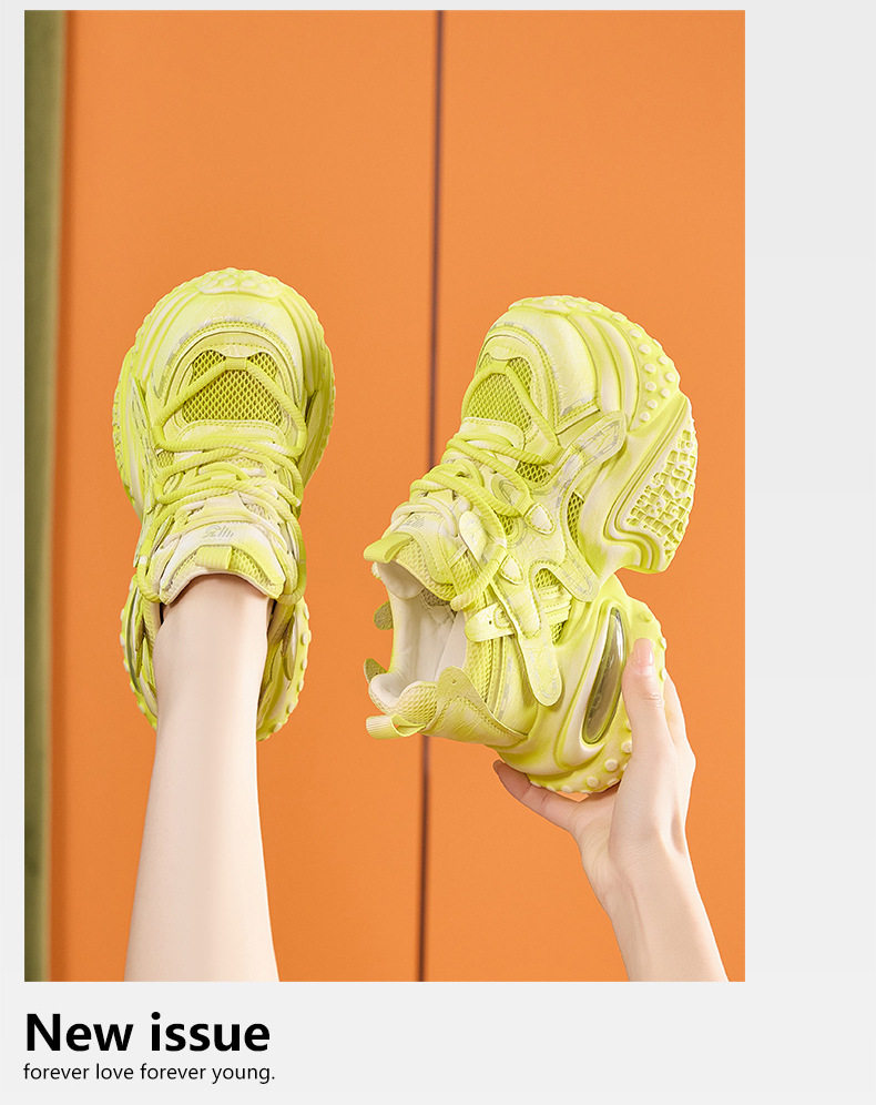 Giày sneaker nữ đế dày chunky lưới thoáng khí tăng chiều cao — Xanh dương, Trắng, Xám bạc, Xanh neon chi tiết 20