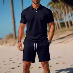 2025 Cross-Border New Versatile Fashion Trendy Mesh Breathable Polo Shirt Short-Sleeved Shorts Casual Sports Suit Batch