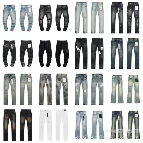 Cross-Border Trade Trendy Brand American High Street Ripped Patchwork Vintage Straight-Leg Washed Denim Jeans for Men