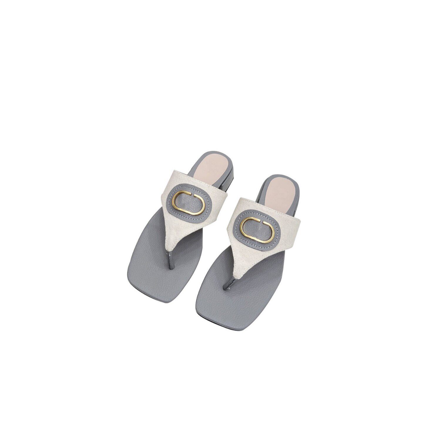 Foreign trade ladies flat-bottomed slippers 205 this square head cowhide printed T-shaped slippers manufacturers wholesale