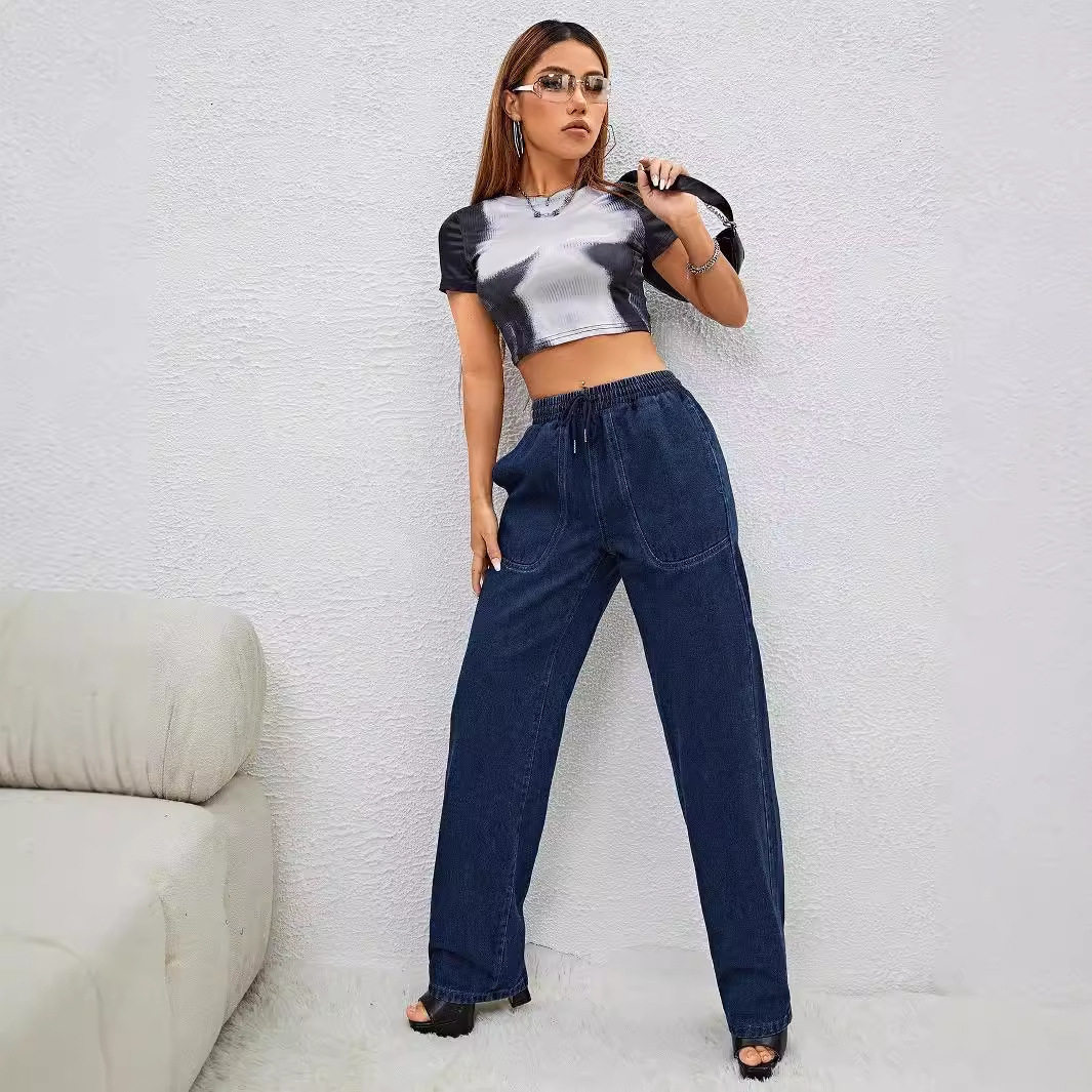 Womens Fashion Slim Fit Straight Leg Jeans New Style Comfortable Fabric Versatile for Casual Wear Wholesale Available