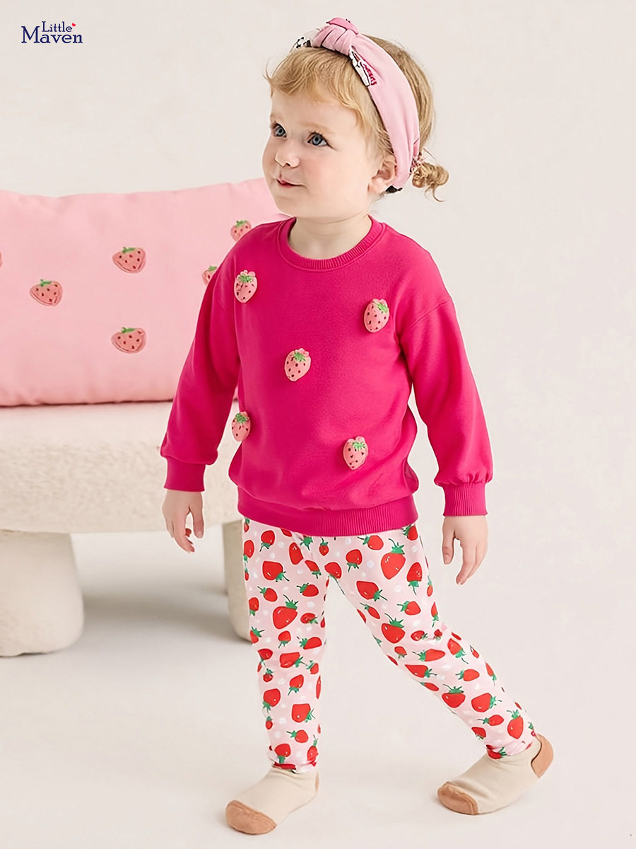 Girls' Autumn Long-Sleeve Set, Cute Strawberry Kids' Wear