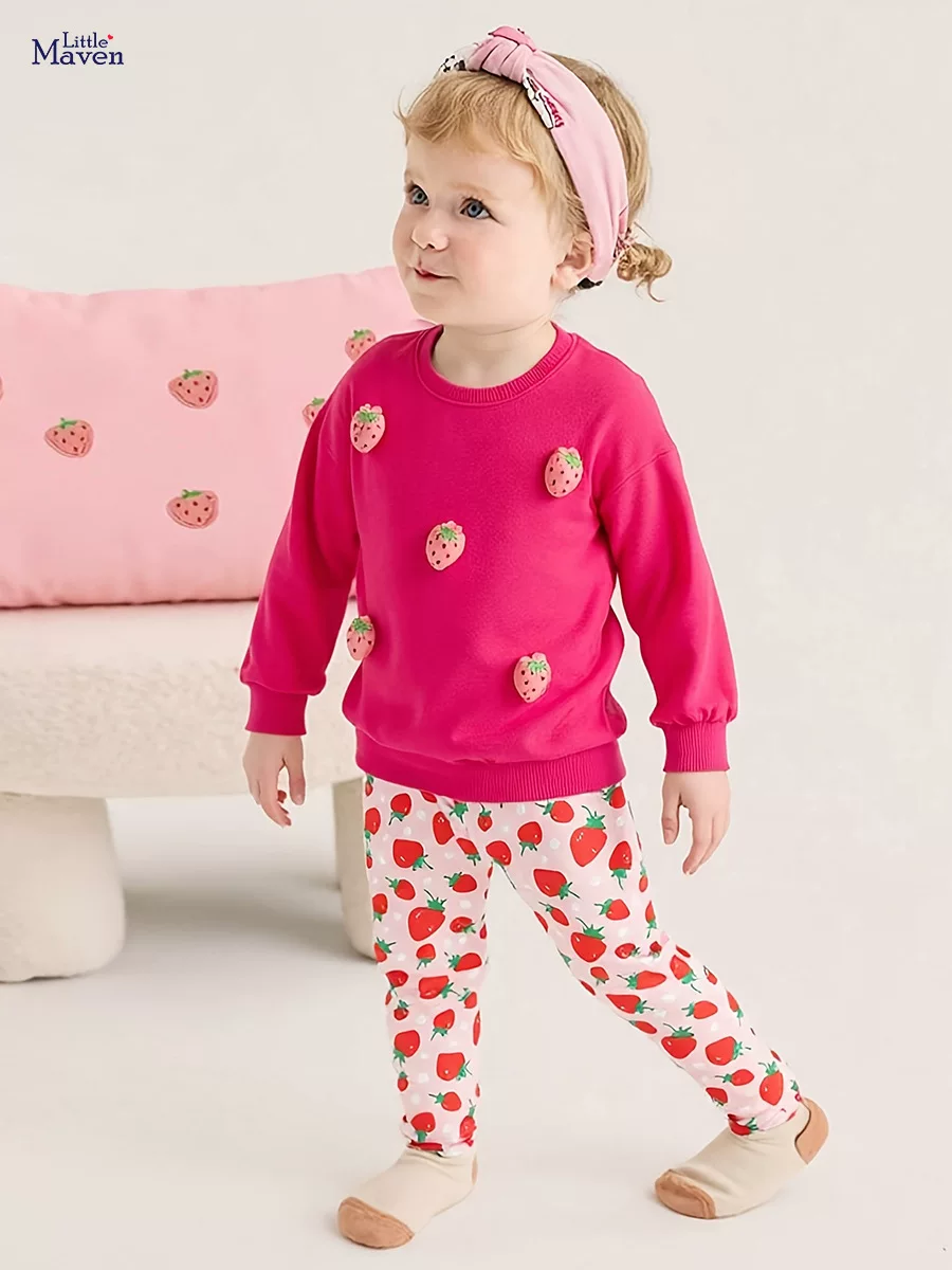 Girls' Autumn Long-Sleeve Set, Cute Strawberry Kids' Wear