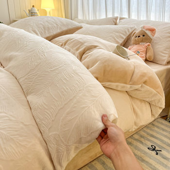 category a winter milk velvet four-piece double-sided velvet coral fleece flannel bed sheet quilt cover bedding