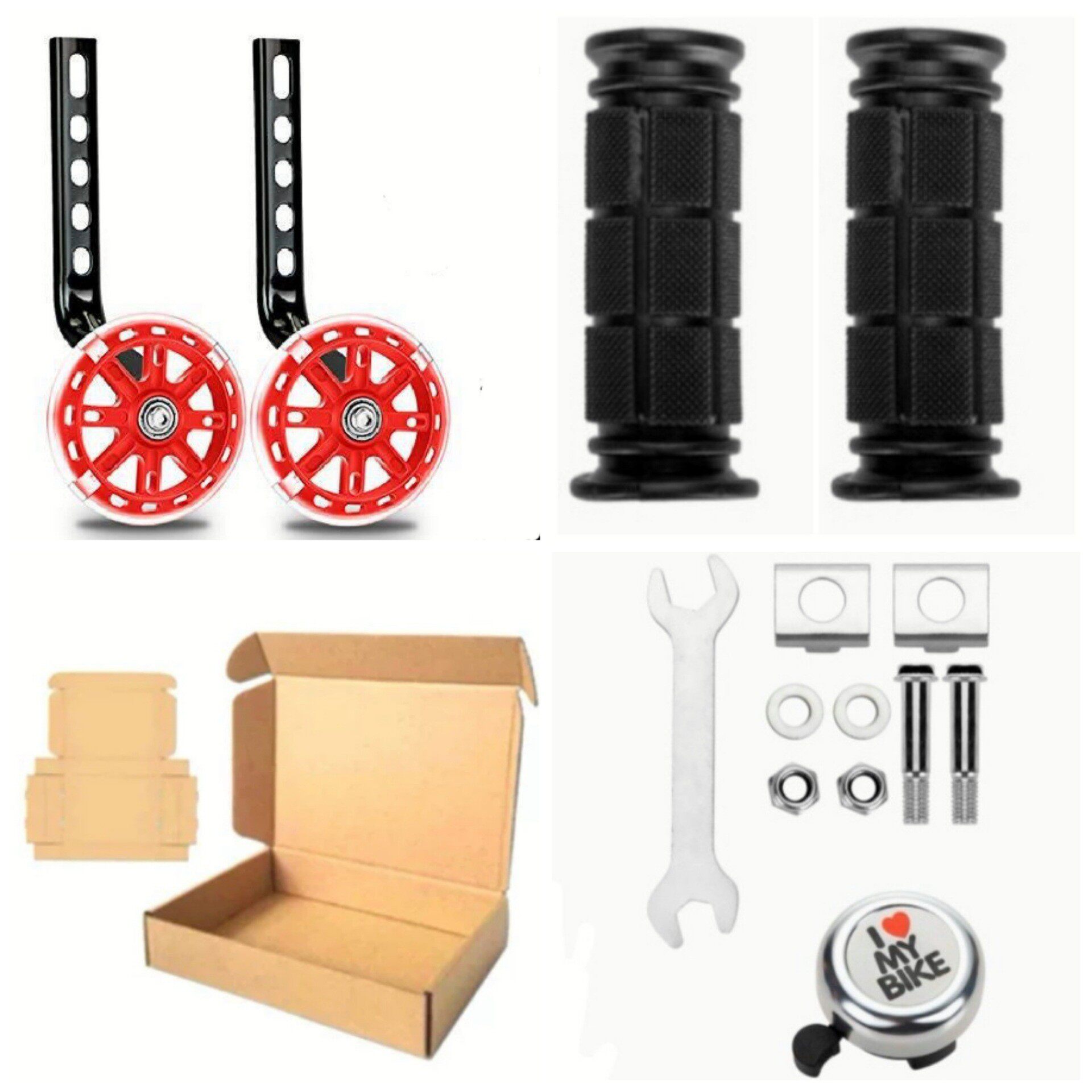 赤い補助輪 + ハンドル + 鈴 + 紙箱