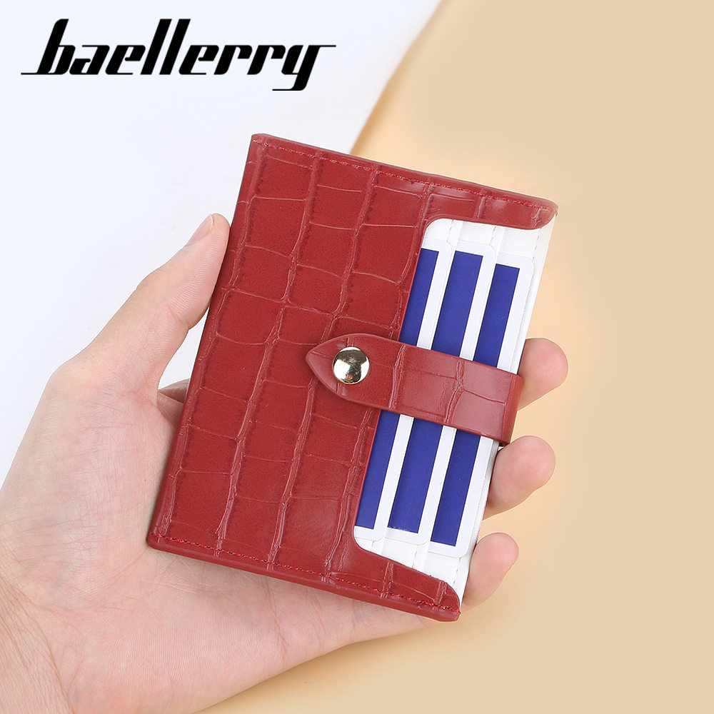 Women's BAELLERRY Color-block Small Card Bag European and American Crocodile Bag Thin Credit Card Case Fashionable Buckle Card Holder Trendy