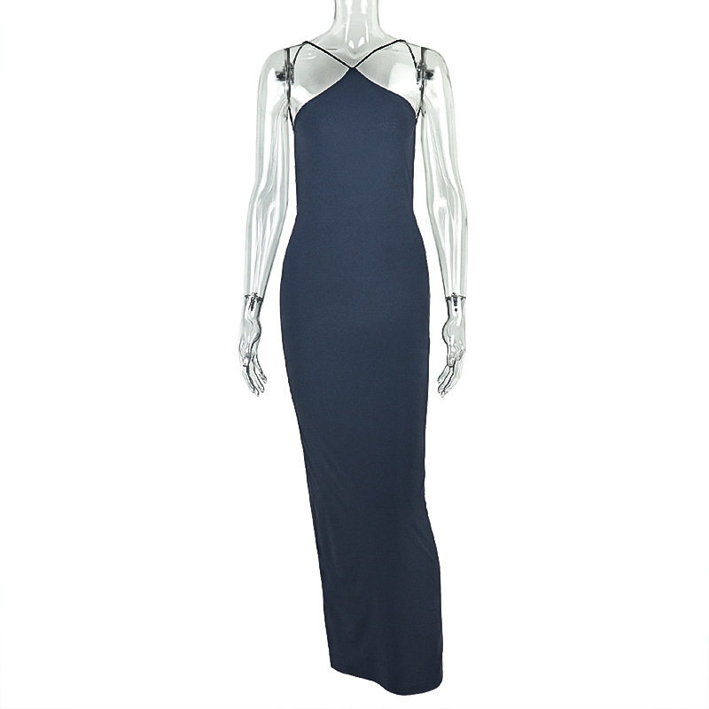 Slim Fit Solid Color Halter Neck Backless Dress Sexy Low Waist Elegant Style Perfect for Parties and Events OEM