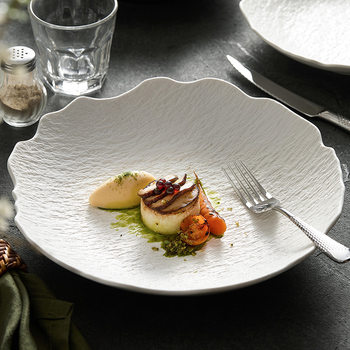 Irregular Stone-Pattern Soup Plate, Simple Household Creative Salad Plate, High-End Tableware, Japanese-Style Ceramic Deep Plate