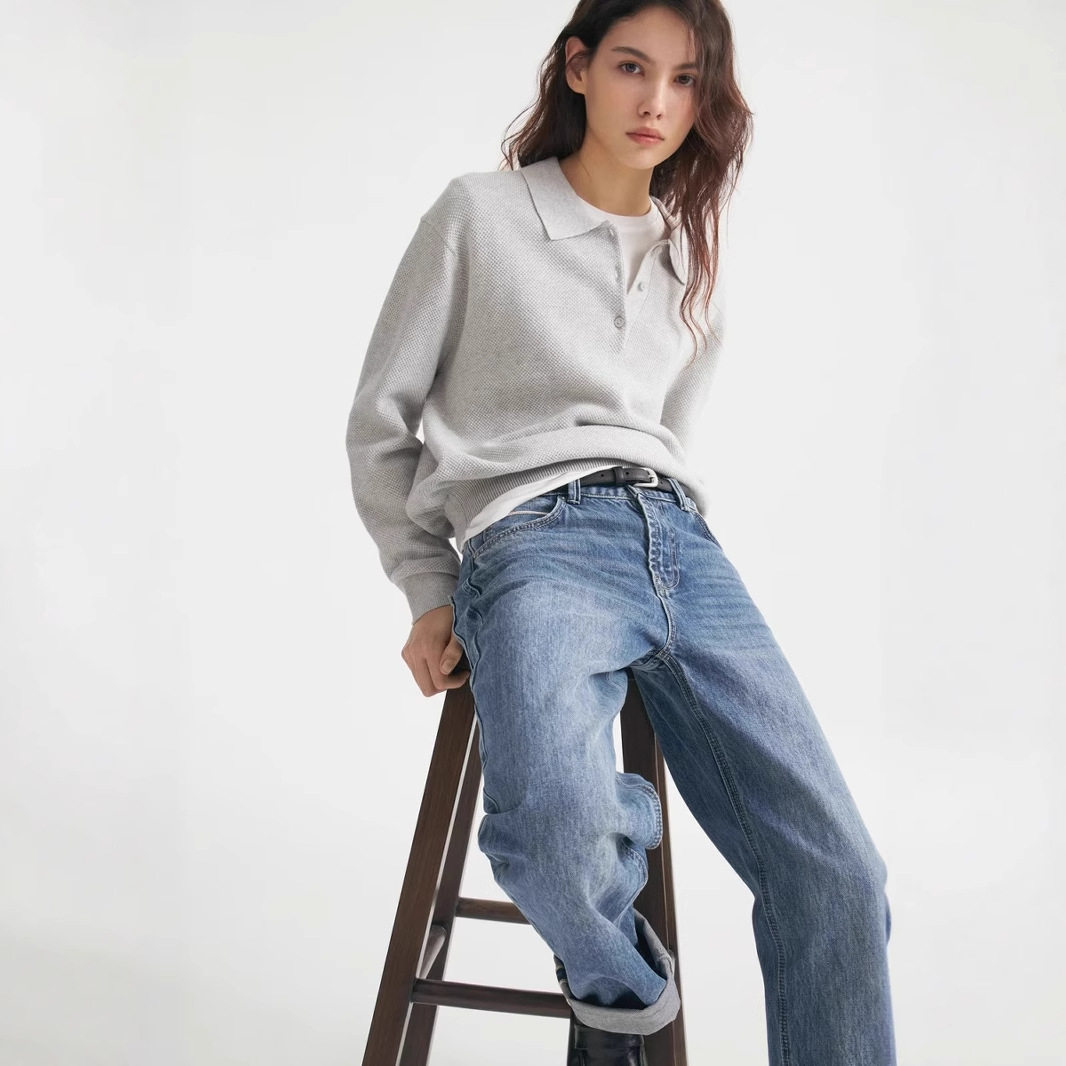 Womens Solid Color Polo Neck Sweater Casual Knit Pullover Versatile Style for Autumn and Winter Wholesale Available