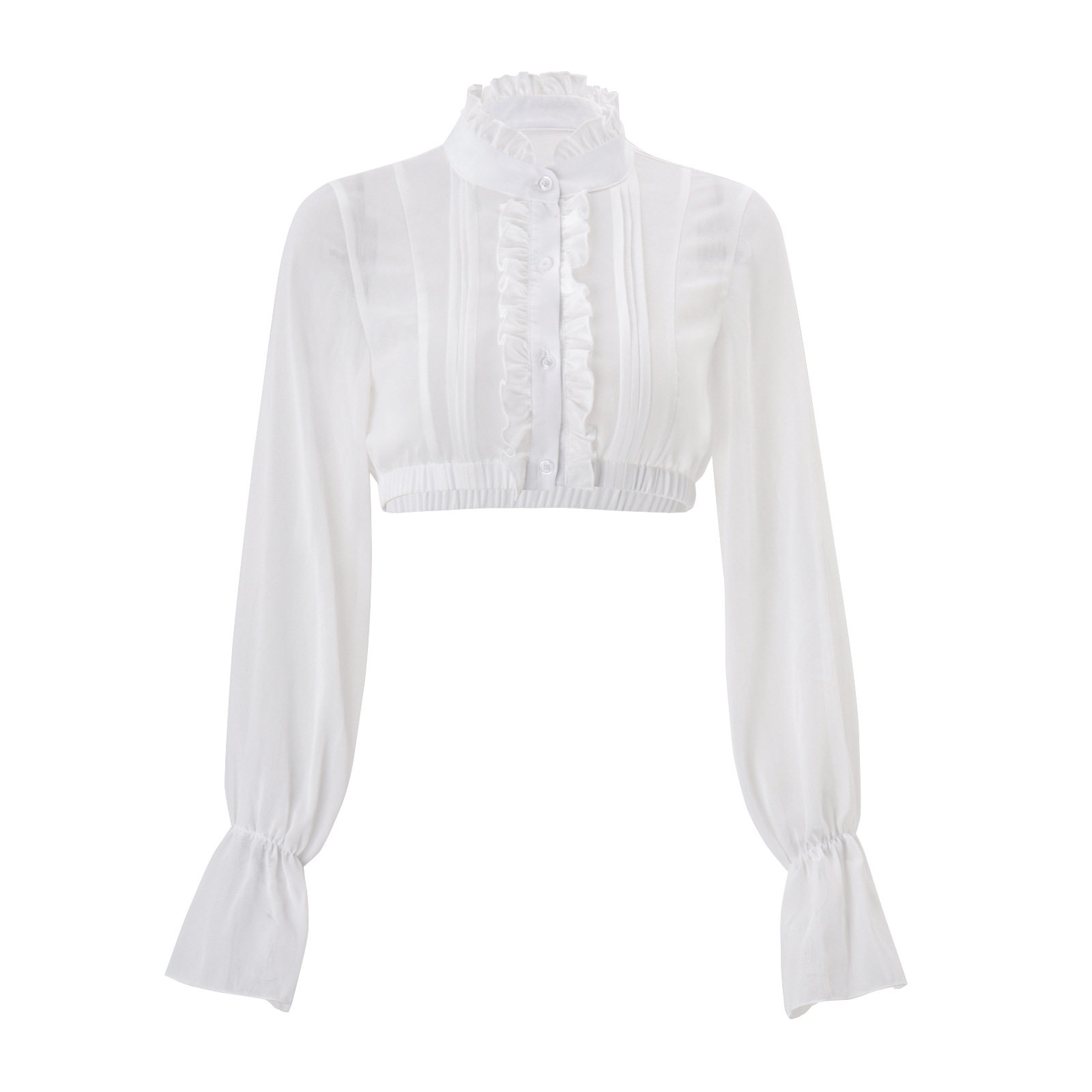 French Style Short Puff Sleeve Crop Top Sweet Ruffle Detail Summer Fashion for Women Wholesale Available