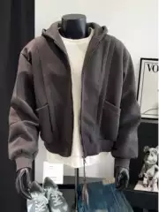 Paris Grey Short Wei Yi Men's Fall/Winter 400g Heavy Hard American Zipper Jacket Deconstruction Stitching Hoodie