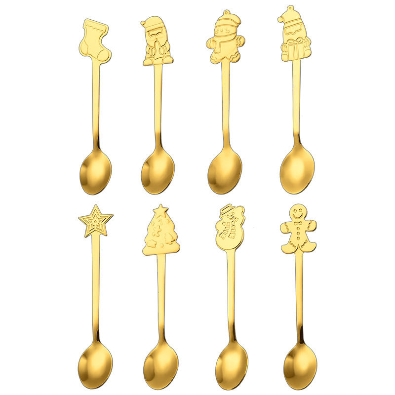 Stainless Steel Christmas Spoon Cartoon Pressed Handle Spoon Christmas Gift Gift Spoon Household Coffee Stirring Spoon Dessert Spoon