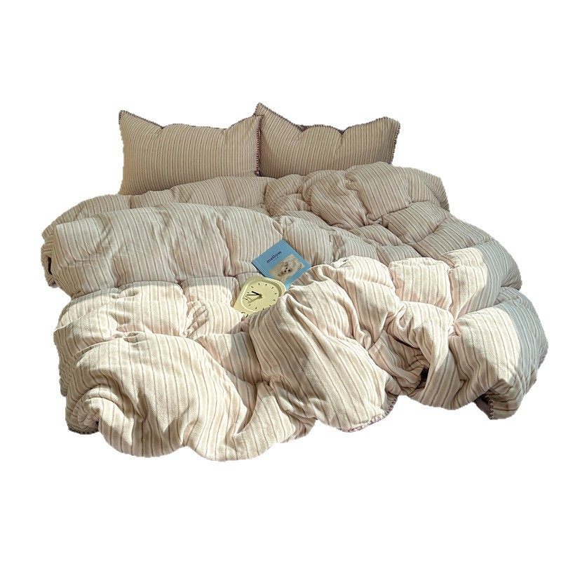 Soft Fufu Autumn and Winter Unprinted Milk Velvet Four-Piece Set Double-Sided Thickeneded Warm Coral Velvet Bed Bed Sheets Quilt Cover Three-Piece Set