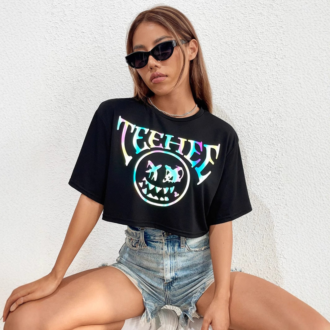 Fashion Womens Short Sleeve T Shirt Round Neck Printed Trendy Design Casual Wear Summer Style Wholesale Available