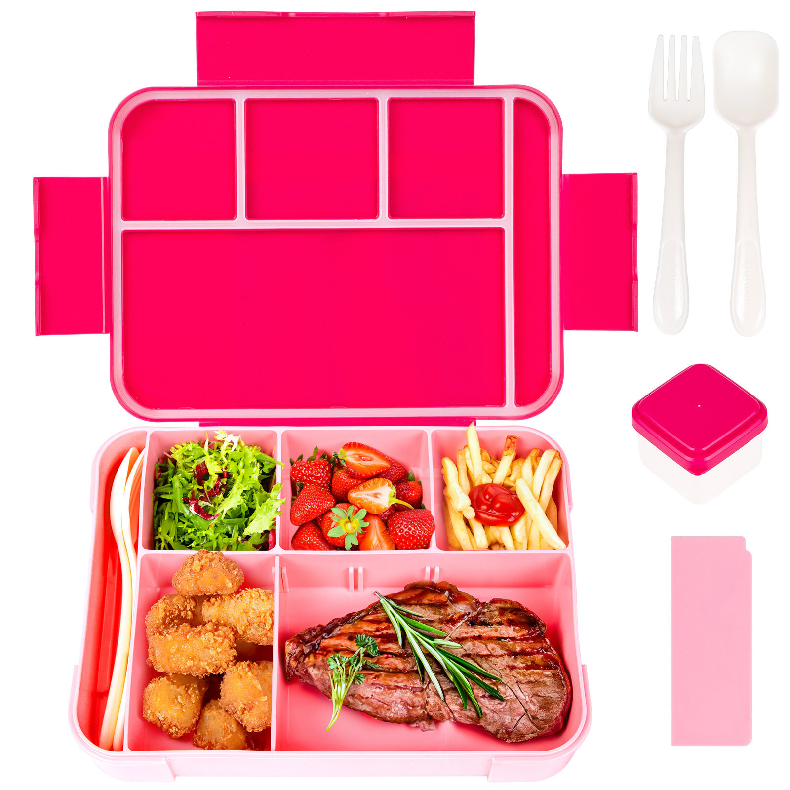 Cross-Border Amazon Rectangular Lunch Box with Cutlery for Students and Office Workers Microwave-Heated Lunch Box