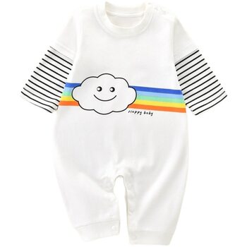 Baby Autumn Clothes Pure Cotton Long-Sleeved Romper Full Moon 100 Days Male and Female Baby Splicing Jumpsuit Stripes
