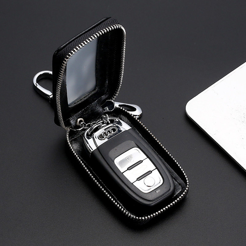 New genuine leather couple key case large capacity Mirror Window women's car remote control zipper key case exquisite retro