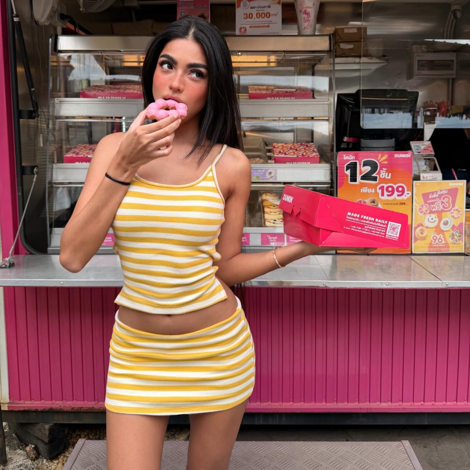 Womens Striped Spliced Cami Top and Bodycon Skirt Set Fashionable Spring Perfect for Vacation and Casual Outings