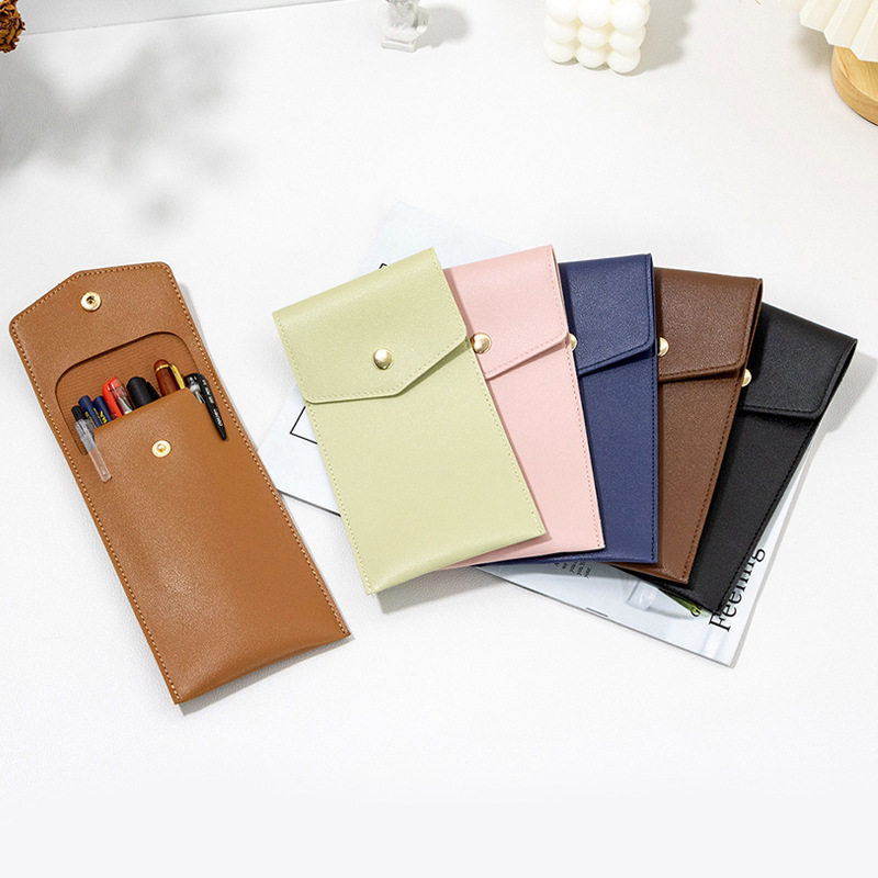 Creative and Simple Blank Leather Business Large-Capacity Stationery Bag Student Ballpoint Pen Fountain Pen Glasses Portable Storage Bag