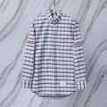 Contrast color plaid high version striped double sleeve Ribbon yarn-dyed long-staple cotton Oxford long-sleeved shirt