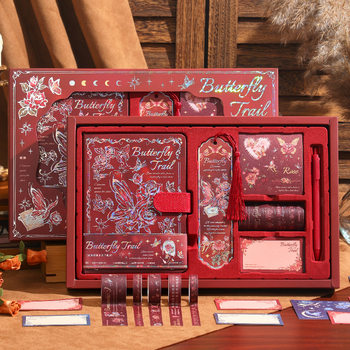 Rose Butterfly Handbook Gift Box Set 10 Years Old 12 Girls Handbook Sticker Gift Pack Student Back-To-School Gift