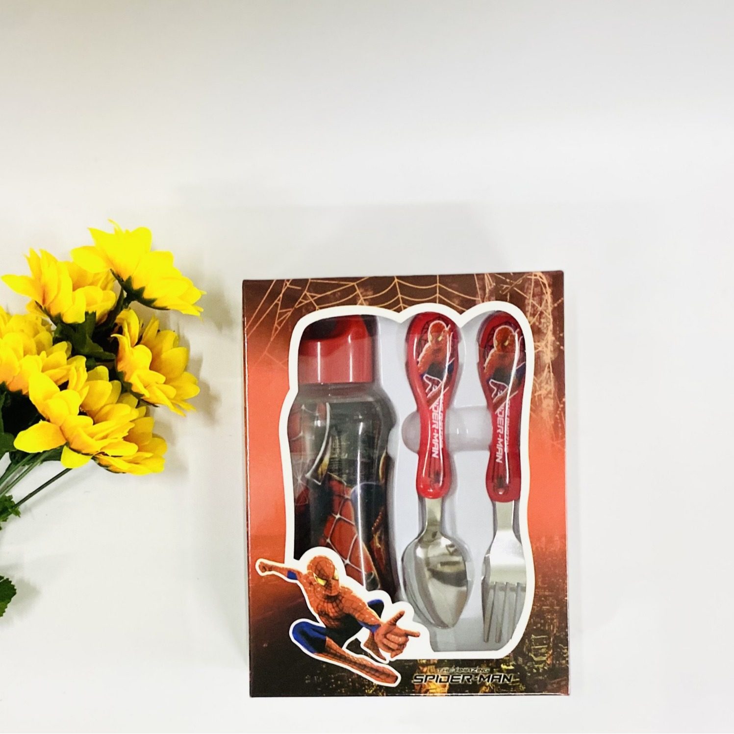 Cartoon Water Cup, Fork and Spoon Combination Set, Children's Portable Tableware Three-Piece Set, Student Cute Gift Tableware Set