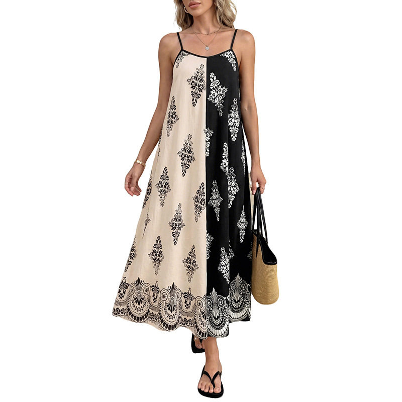 Bohemian Maxi Dress Loose Fit Color Block Paisley Print Sleeveless Summer Vacation Wear Wholesale Available