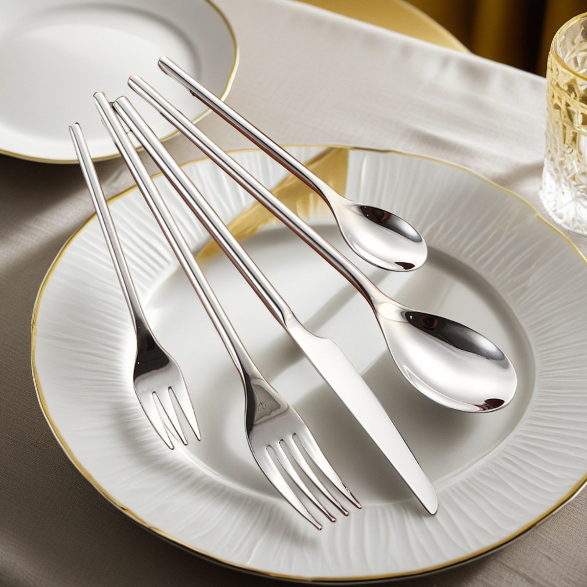 Cross-Border 304 Stainless Steel Western Food Knife, Fork and Spoon Round Handle Series Table Spoon, Fork, Steak Knife, Dessert Spoon Factory Direct Sale