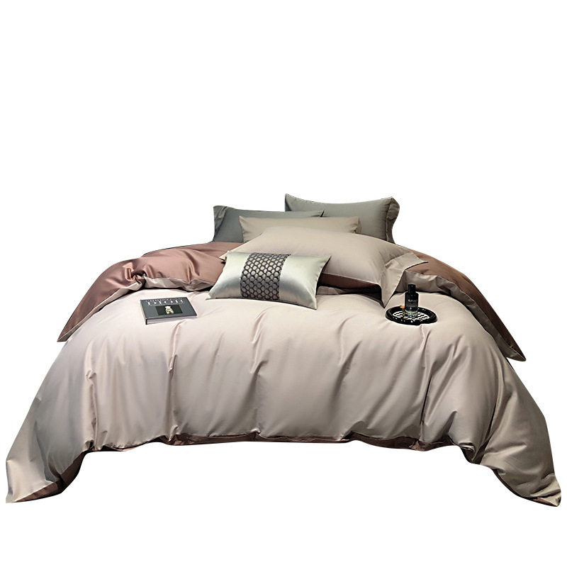 Class a Solid Color Long-Staple Cotton Four-Piece Bedding Set, Thickened Pure Cotton Bed Sheet, Duvet Cover, Fitted Sheet, Dormitory Three-Piece Set