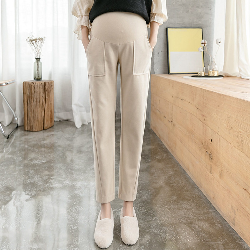 Pregnant women's woolen casual pants 2024 autumn and winter starry sky pattern belly support pants thickened leggings outer wear loose fashion mom pants