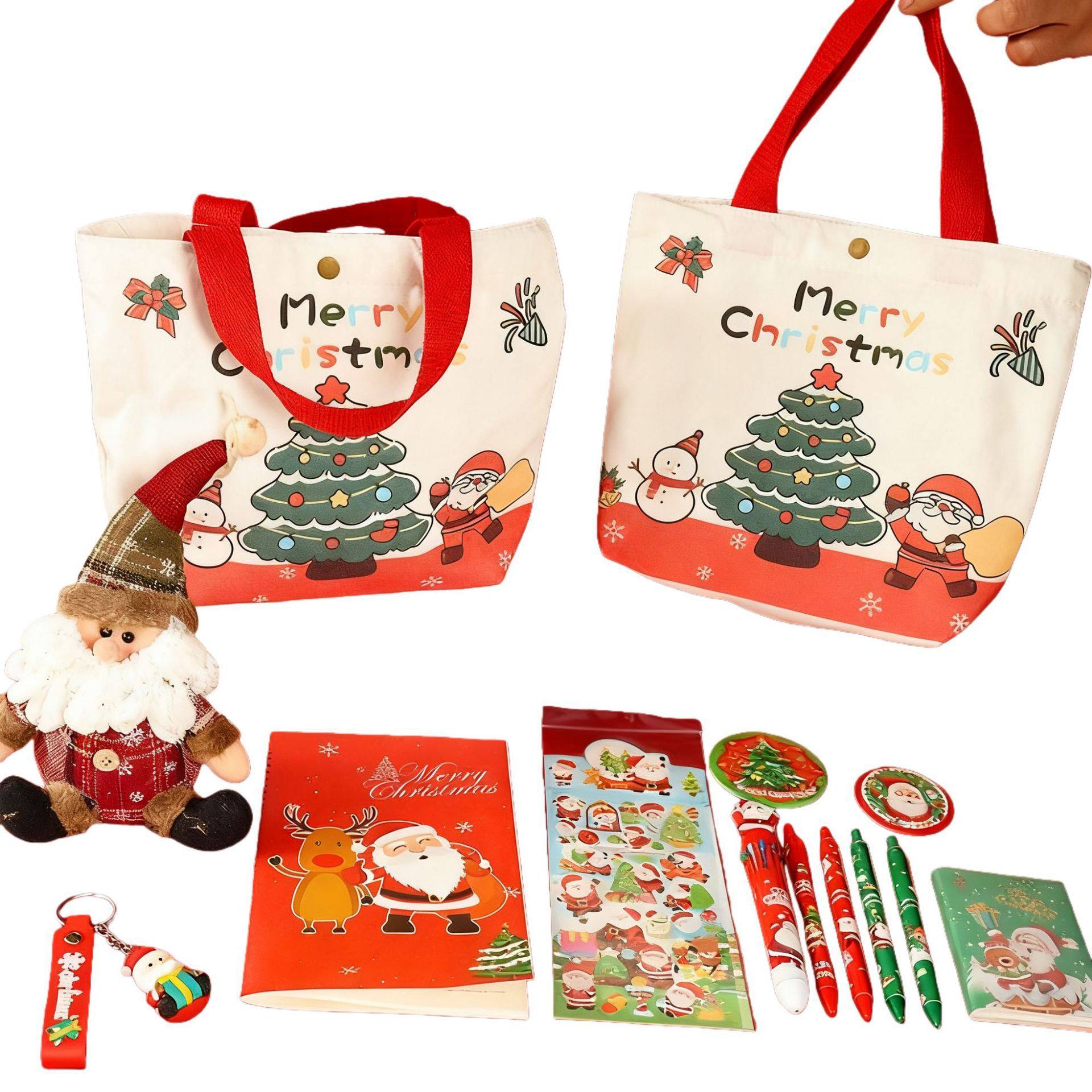 New Christmas Canvas Tote Bag Stationery Set Student Cultural Supplies Learning Reward Gift Holiday Souvenir