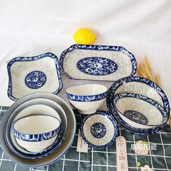 Ceramic Bowl Wholesale Restaurant Tableware Chinese Style Bowl Blue and white 003 Ceramic Bowl Household Plate Fish Bowl Rice Bowl