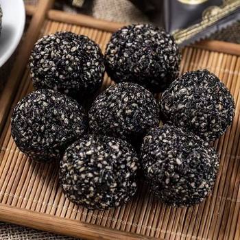 Customized Black Sesame Balls, Nine Steamed and Nine Sun-Dried Independent Packages Wholesale 500g Sesame Ball Snacks Black Sesame Balls