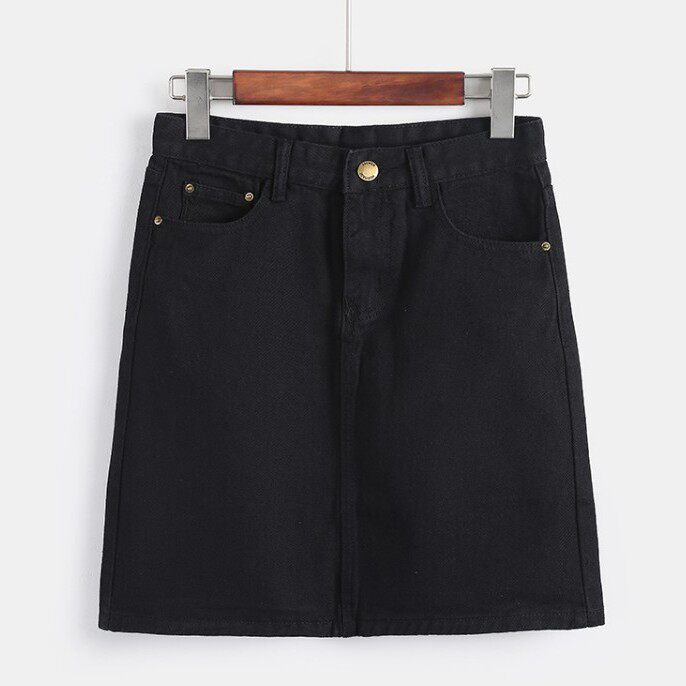 Plus Size Womens Fashion Korean Style High Waisted Black Denim Skirt Slim Fit A Line Mini Skirt Wholesale Available