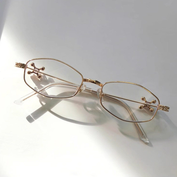 2025 New Gm Diamond-Encrusted Metal Glasses Frame for Women, High-End, Fashionable and Plain, Can Be Matched with Prescription Myopia Flat Glasses