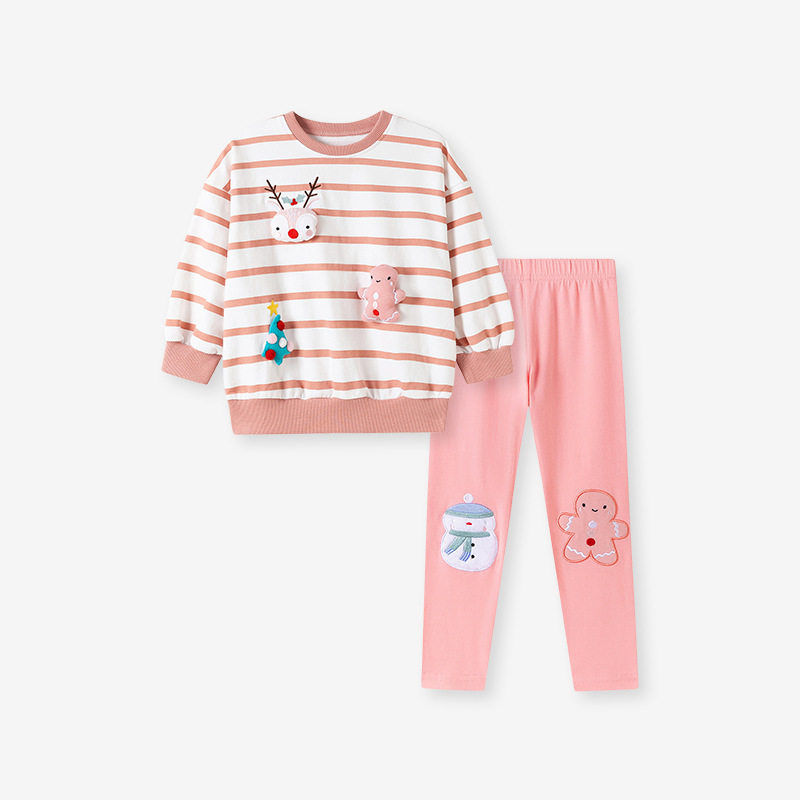Usine vente en gros vêtements enfants, nouvel ensemble fille Noël automne, tenue enfant mignonne rayée