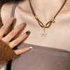 Sweet and Cool Hot Girl Style Sunflower Pendant Necklace Retro Leather Star Collar Personalized Versatile Double Layer Clavicle Chain Trend
