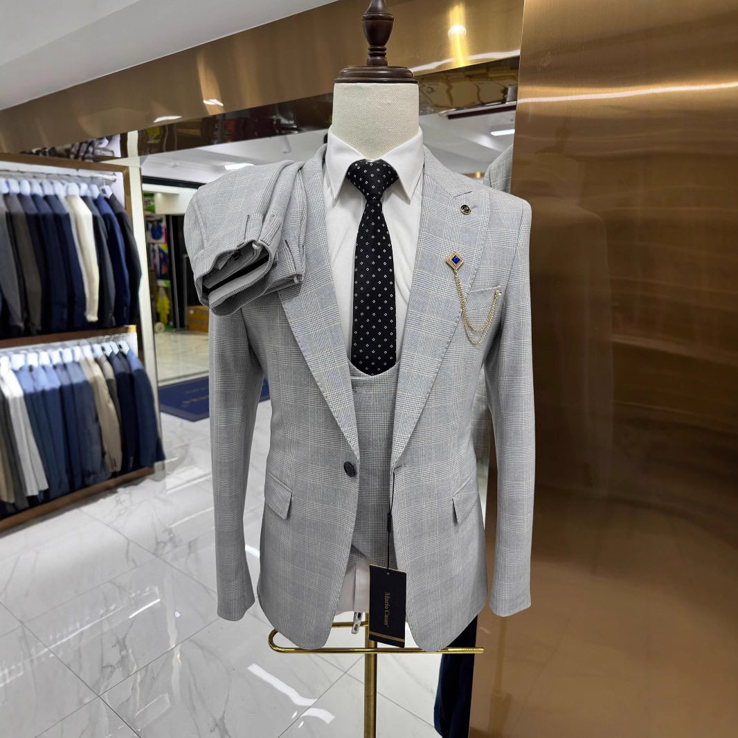 men's suit wedding casual host plaid suit 3-piece set