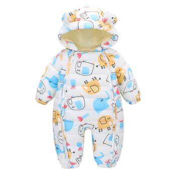 New Baby Jumpsuit Newborn Down Cotton Hooded Coat Thickened Climbing Clothes Baby Winter Cotton Coat