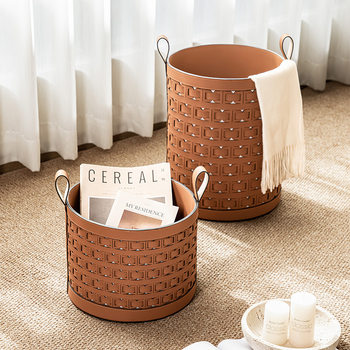 Household Dirty Clothes Basket, High-Looking Light Luxury Leather Dirty Clothes Basket Storage Basket, Large Capacity Cloakroom, B&B High-End Sense
