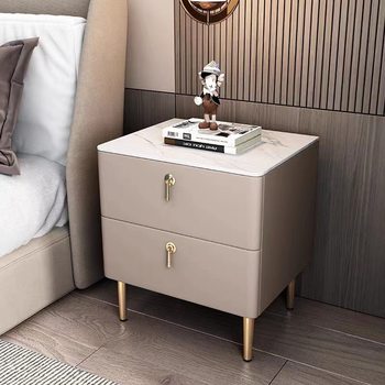 Factory Direct Solid Wood Modern Simple Light Luxury Rock Board Bedside Table Nordic Italian Style Small Storage Bedside Cabinet