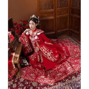 Tangxi Original [Red Dyed] Heavy Embroidery Wedding Ming-Style Wedding Dress Hanfu Women's Stand Collar Shirt with Cloud Shoulder for Autumn
