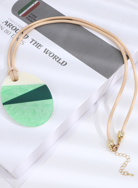 欧美时尚亚克力圆形女生长款项链吊坠简约百搭毛衣链多巴胺饰品潮