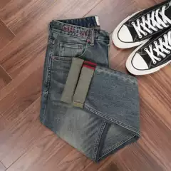 Autumn New Men's Pants Men's Classic Nostalgic Jeans Washed Blue Slim Small Straight Retro Popular Men's Clothing