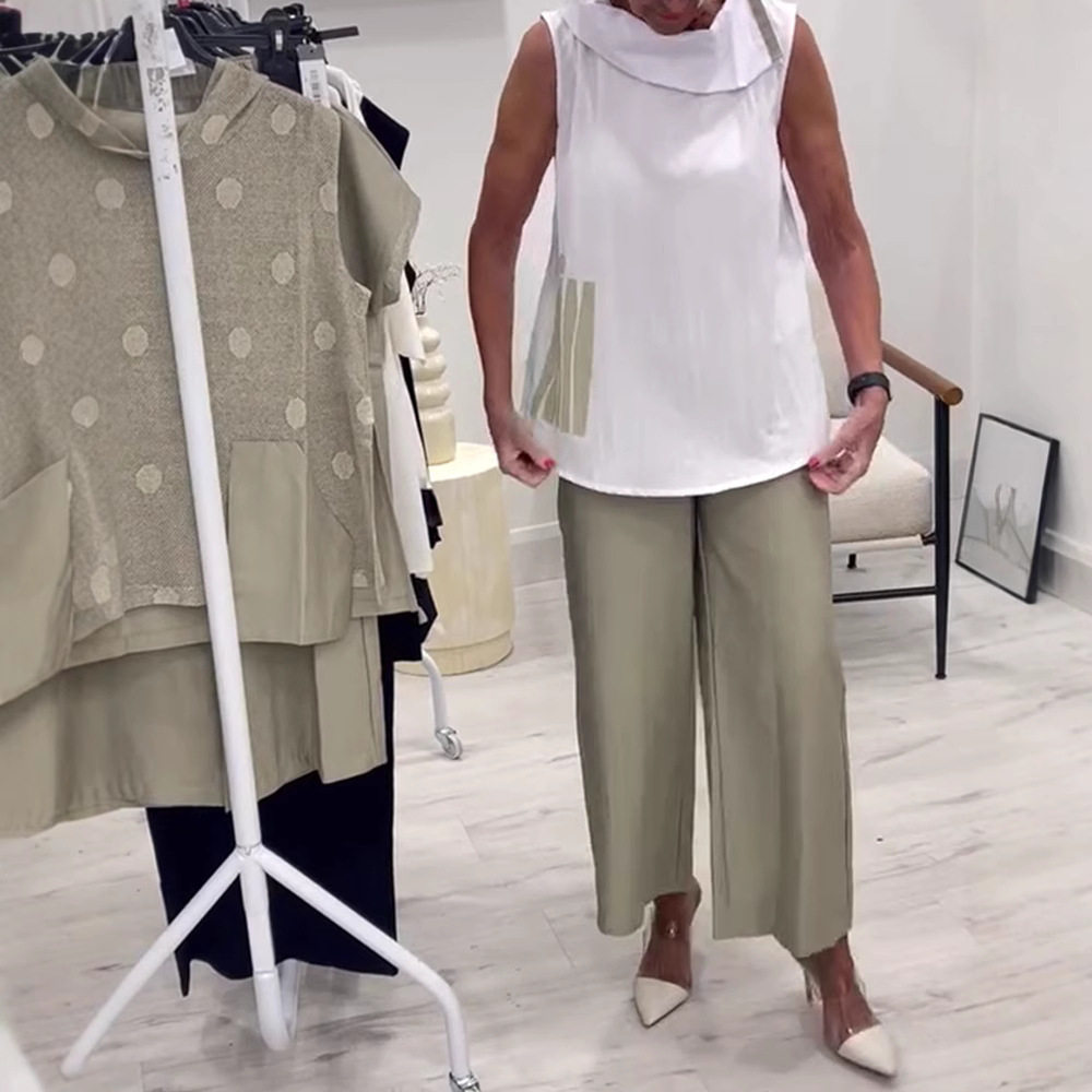 Casual Loose Fit Sleeveless Top and Wide Leg Straight Pants Set Stylish Comfortable Versatile Perfect for Work or