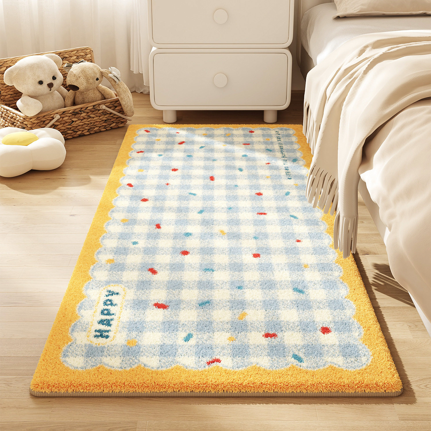 Cream Style Carpet Bedroom Bedside Blanket Home Easy-Care Imitation Cashmere Carpet Room Layout Bed End Wear-Resistant Floor Mat