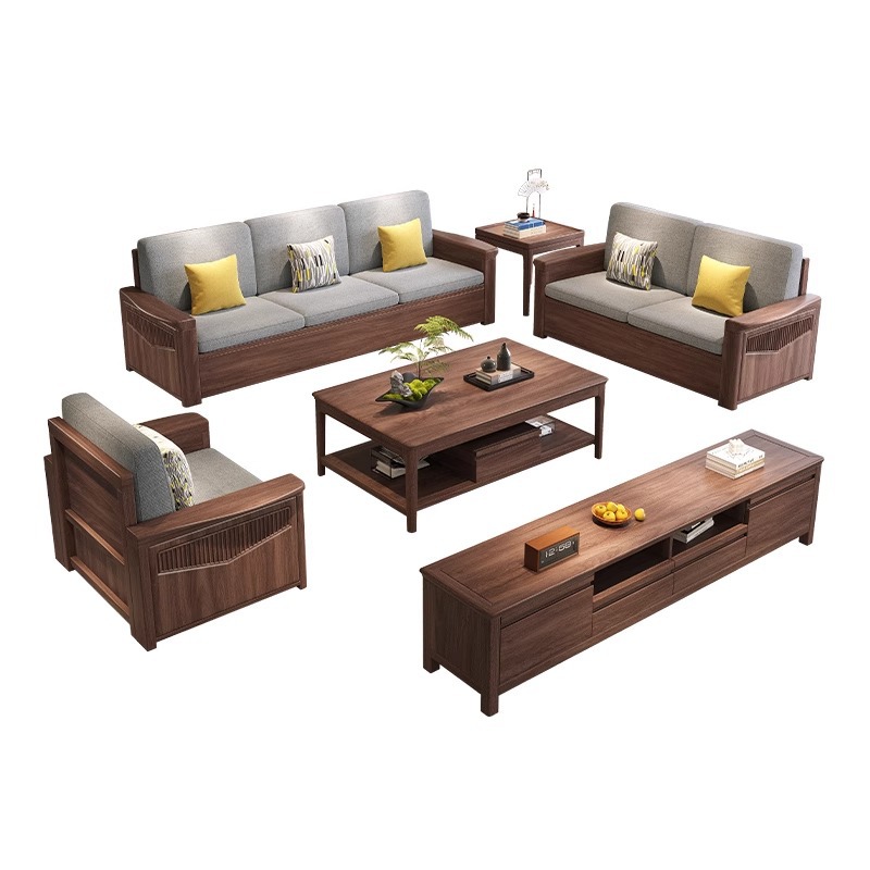 黑胡桃木实木沙发新中式高箱储物沙发大小户型家用客厅组合家具