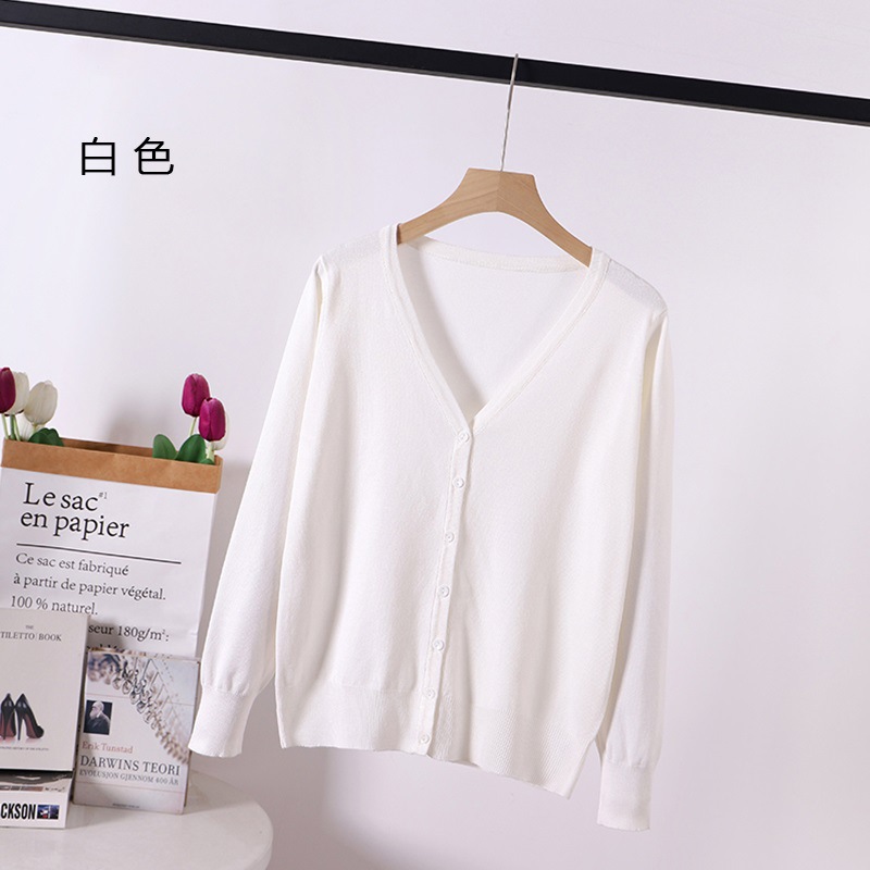 春秋新款气质针织开衫春夏宽松大码女装纯色丝光棉空调衫外套上衣