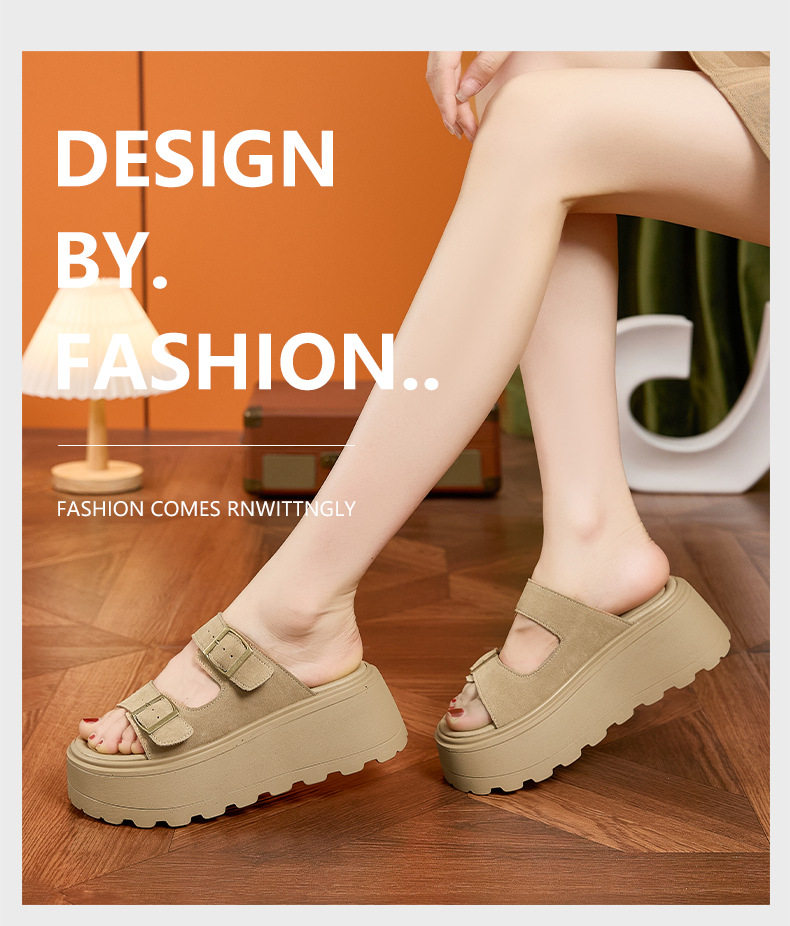 Dép sandal nữ quai chữ V da bò mềm mại phong cách hàng ngày — Lạc đà, Vàng, Mơ chi tiết 10